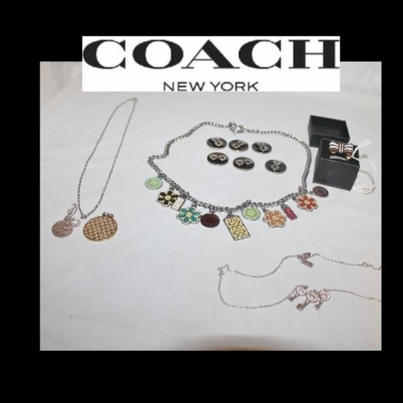 Auth $635 Coach Jewelry Lot Charm Necklace Chain Charm New Ring 925 Buttons - Picture 1 of 13